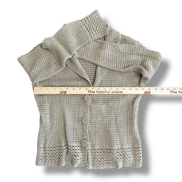 Talbots Petites Beige Silk Cotton Knit Cardigan Blazer Sweater Jacket L Classic - Picture 3 of 6